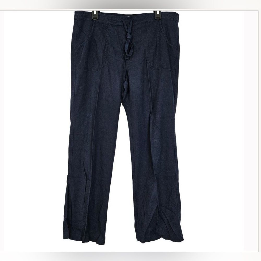 Sz 14 Per Se Pull-On Navy Beach Linen Coastal Pants